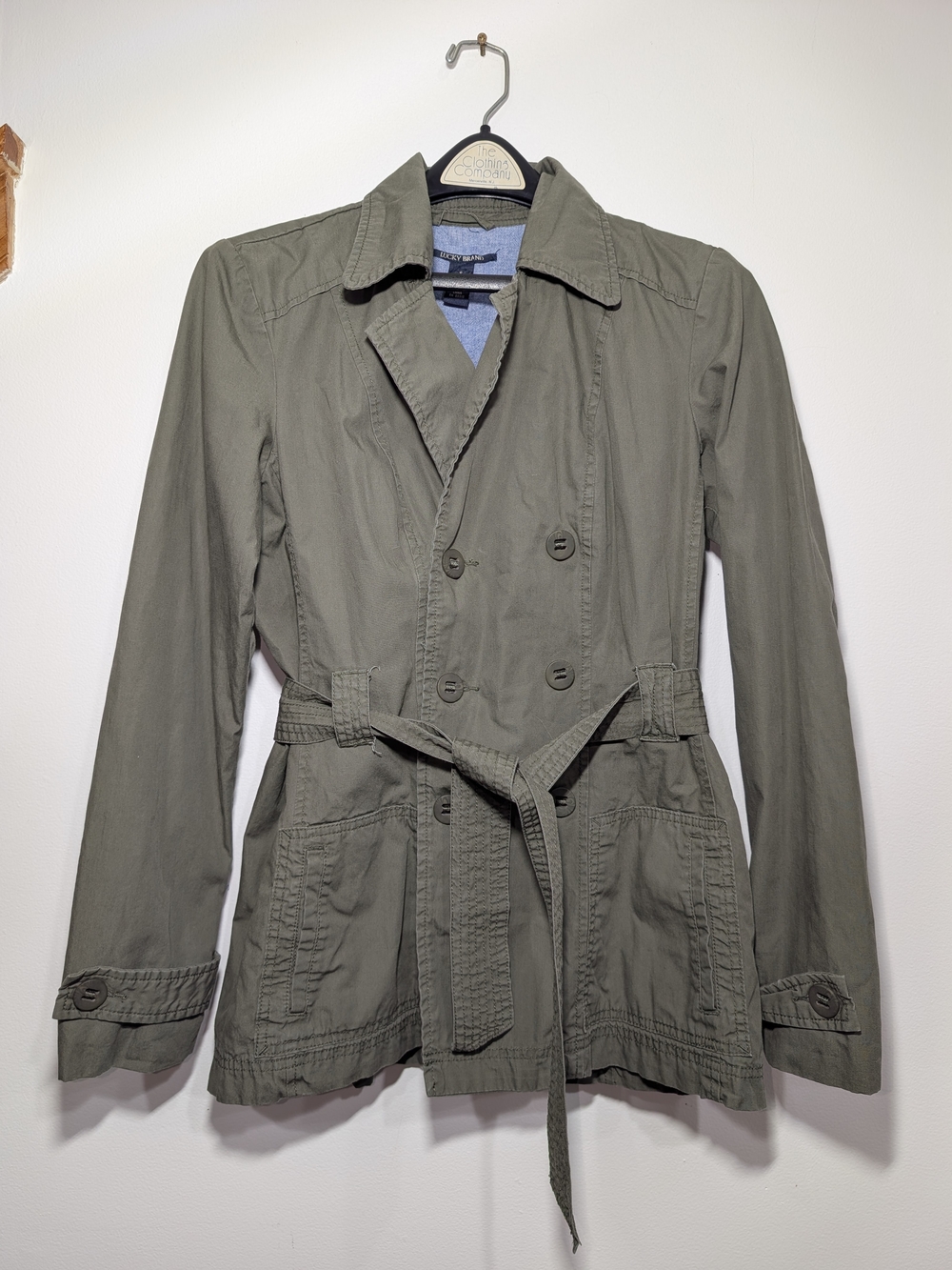 Lucky Brand Olive Green Utility Double-Breasted Short Military Coat Women's SM